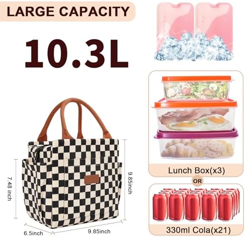 Joymee Lunch Box Women for Work Insulated Corduroy - Checker Black