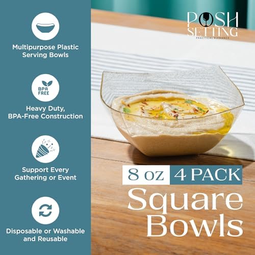 4 Pack Disposable Gold Plastic Serving Bowls Square Party Candy Use 8oz