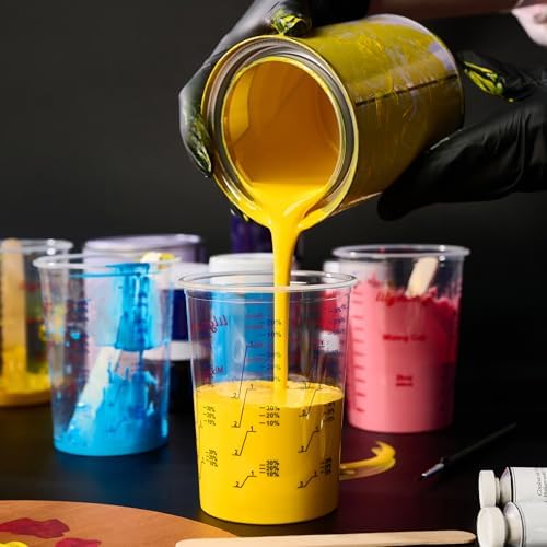 100 Pack Plastic Mixing Cups, 20 oz Measuring Cups with 100 Mixing Sticks