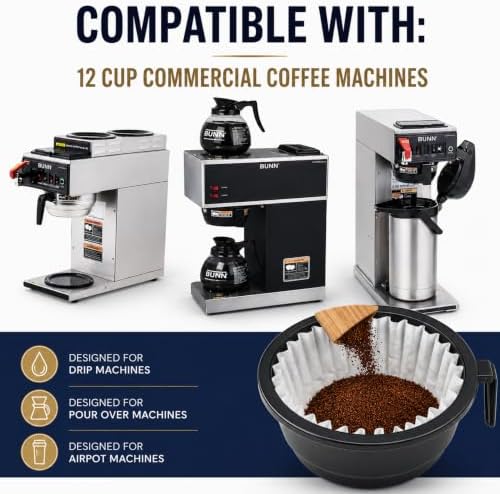 Katy’s Large 12-Cup Commercial Coffee Filters (9.5” x 4.5”) for BUNN, Fetco & Curtis Coffee Machines – Tall Walls, No Ground Overflow – Premium Filters for Businesses (Bulk Pack)