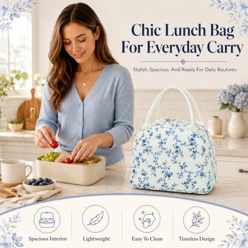 Bluboon Lunch Bag for Women Cute Corduroy Lunch Tote Bags with Shoulder Strap Reusable Insulated Lunch Box Large Capacity Reusable Insulated Cooler for Work Picnic or Travel