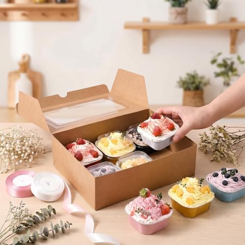 50 Pack Mini Cake Pans With Lids And Spoons,5oz Square Aluminum Foil Brownie Baking Cups,Small Cake Tins,Individual Cake Pans With Lids for Wedding Birthday Party (Red)