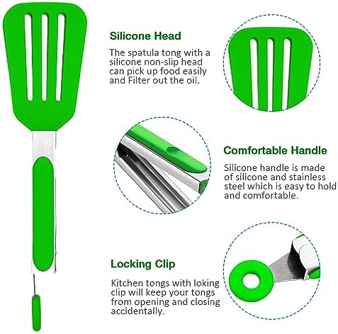 7 Inch Small Serving Tongs with Silicone Tips 3 Pack(Green)
