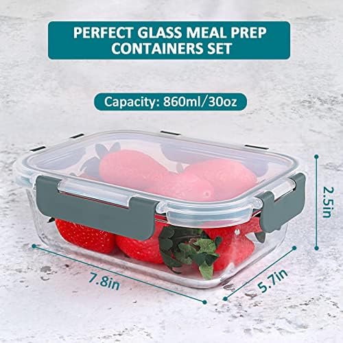 M MCIRCO 5 Pack,30 oz Glass Food Storage Containers with Lids, Gray