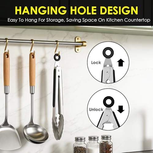 Metal Tongs for Cooking, Heat Resistant 600 Degrees - 7", 9" and 12"
