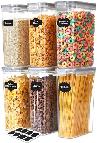 Utopia Kitchen Cereal Containers Storage Set with Lids, 6 Pack, 4L, Clear