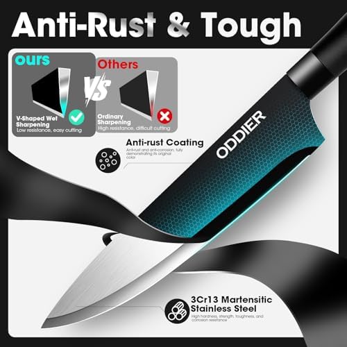Kitchen Knife Ket with block, Knife Block Set, Anti-Rust High Carbon German Stainless Steel Knife Set, 7 Piece Chef Knife Set, New Home Apartment Essentials, Dishwasher Safe, Black