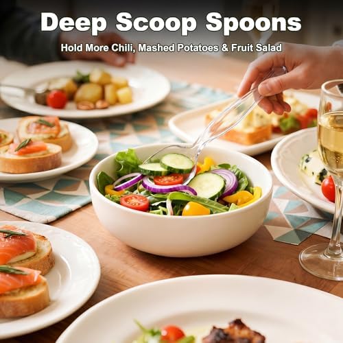 72 Pcs Clear Plastic Serving Utensils Set, Spoons Forks Tongs 9 inch