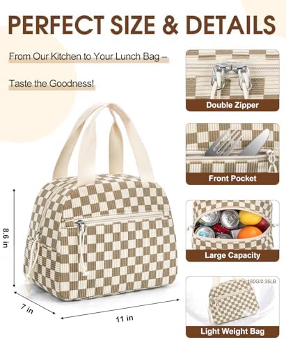 Lunch Bag for Women, Corduroy Large Insulated Lunch Box