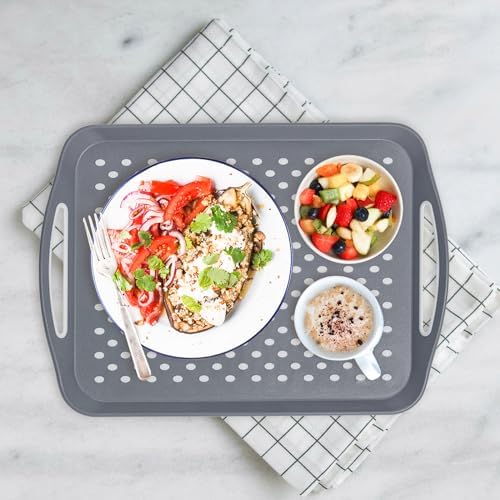 17.7" x 12.5" Anti-Slip Serving Trays with Handles, 3 Pcs X-Large Rectangular Food Serving Tray for Lap, Food Trays for Eating on Couch, Reusable and Durable, Grey