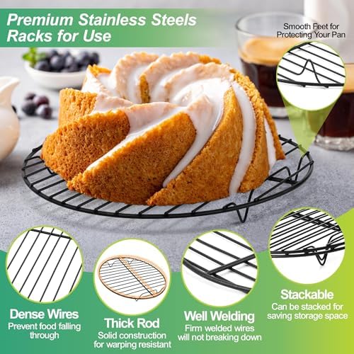 P&P CHEF 9 Inch Cooking Rack Round for Steaming Cooling, Black, 2 Pack