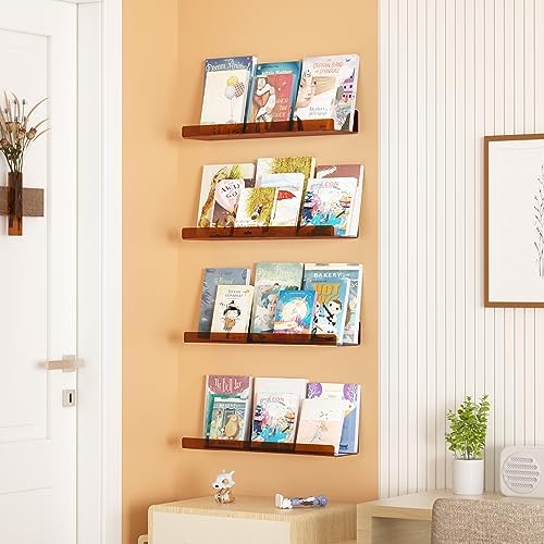 upsimples 4 Pcs 15" Acrylic Shelves for Wall Decor and Display, Brown