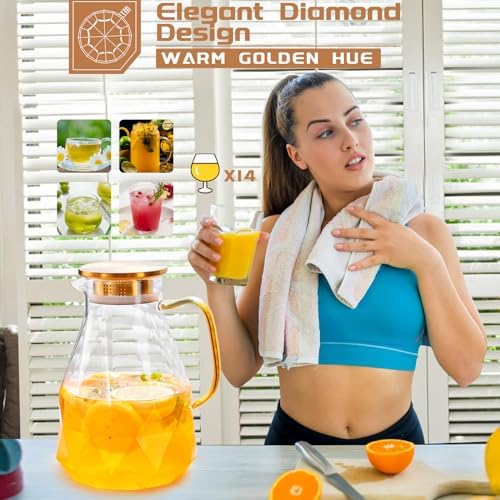 Glass Pitcher, 2.4Liter Water Pitcher With Lid