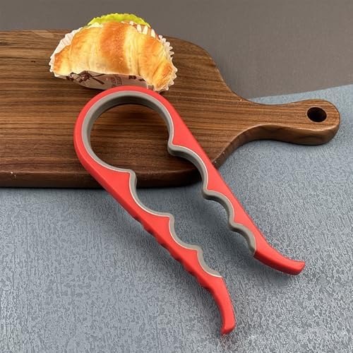 Jar Opener for Seniors with Arthritis,Jar Opener for Weak Hands,5-in-1 Bottle Opener,4-in-1 Can Opener… (Red)