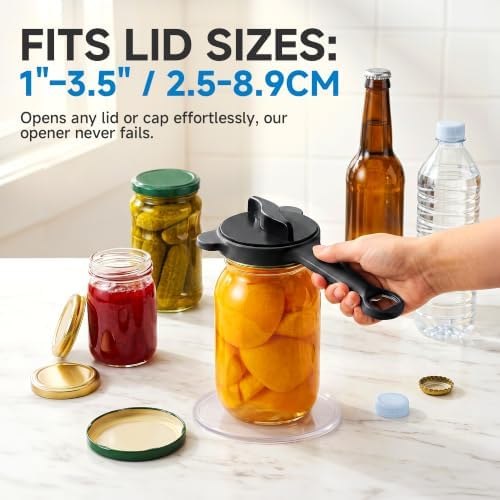 2026 Upgraded 4-in-1 Jar Opener - Adjustable Stainless Steel Lid Remover for Seniors & Arthritis Sufferers, Fits Kitchen Jars, Bottles & Cans Black(2Pcs)
