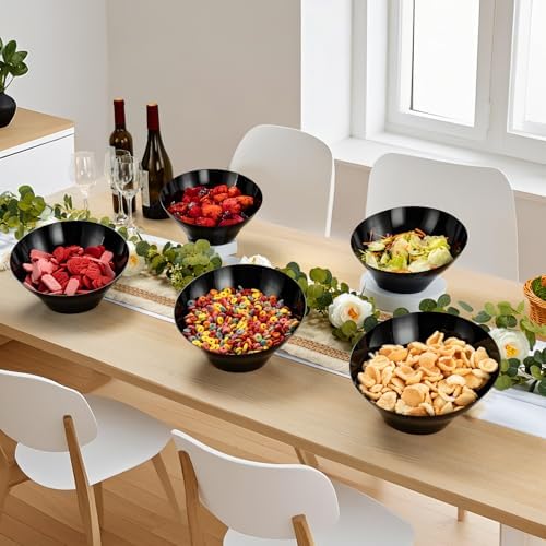 BESTVIP 54 Oz Black Plastic Angled Serving Bowls, 12 Pack