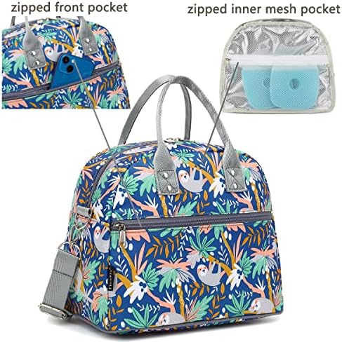 FlowFly Insulated Lunch Bag With Shoulder Strap for Women, Men, and Kids, Large and Reusable, Handle, Freezable Work and School Travel Tote and Meal Prep Organizer,Sloth