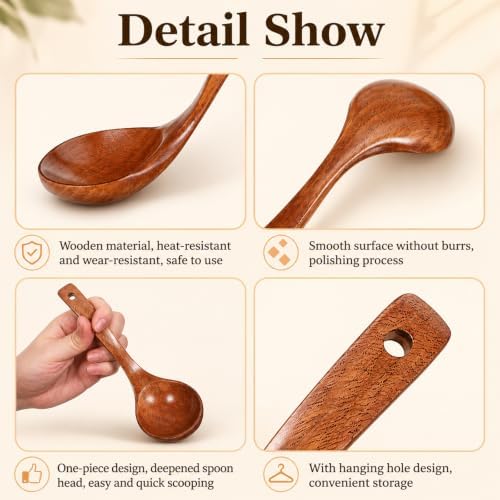 2 Pcs Wooden Ladle Set, Wood Ladle Keelwood, 2 Sizes