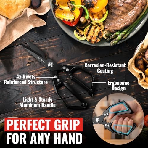 5-in-1 Kitchen Scissors with Tweezers, Black