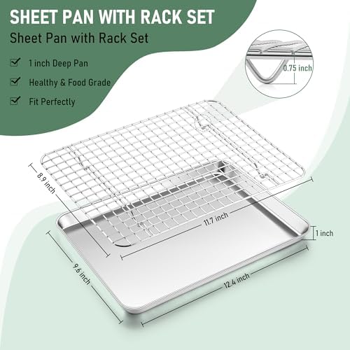 Homikit Quarter Sheet Pan with Wire Rack (2 Baking Sheet+2 Rack), 12" x 10"