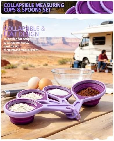 Collapsible Measuring Cups and Spoons Set, 8-Piece, Silicone, Space Saving
