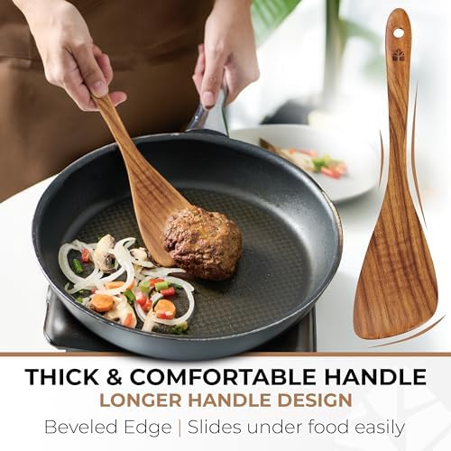 Wooden Spatula for Cooking, 12" Acacia Wood for Flipping & Frying
