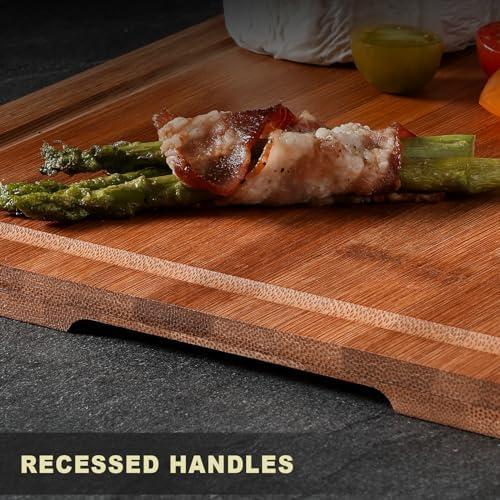 Hiware Wood Cutting Boards for Kitchen, Heavy Duty Bamboo Cutting Board with Juice Groove, Bamboo Chopping Board Set for Meat, Vegetables - 18" x 12"