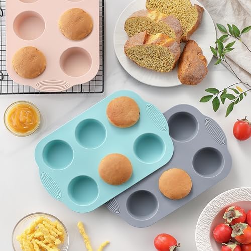 XZZWLL 3 Pack Silicone Muffin Pan, 6 Cup Nonstick Cupcake Molds for Baking