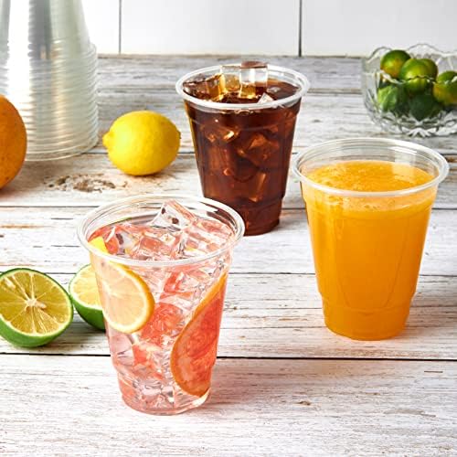 Turbo Bee 12 oz Clear Plastic Cups, 100 Pack, Disposable Cold Drink Cups