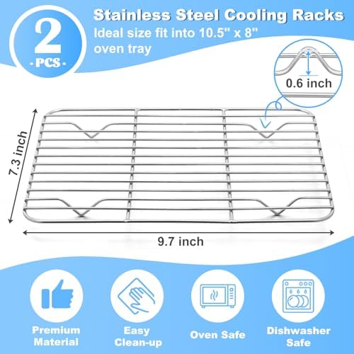 P&P CHEF 9.7" x 7.3" Cooling Baking Wire Racks Pack of 2, Silver