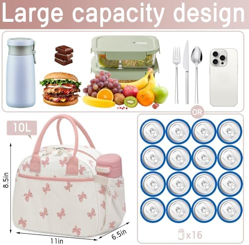 Carry bloom Lunch Box for Women, Insulated Lunch Bag Cute Corduroy Lunchbag