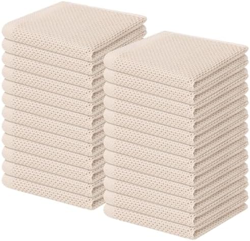 Homaxy 100% Cotton Waffle Weave Kitchen Dish Cloths 24-Pack, Beige