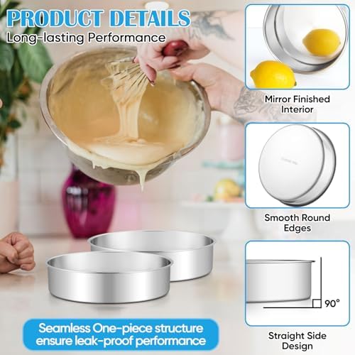 TeamFar 7 Inch Cake Pan, Stainless Steel Round Layer Cake Baking Pan