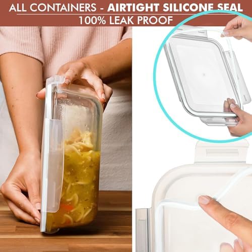 Razab 10 Cups/ 80 Oz 4 Pc (Set of 2) Glass Food Storage Containers with Airtight Locking Lids For Storing & Serving Food. BPA Free & Leak Proof - Microwave, Dishwasher, Fridge, Freezer, Oven Safe