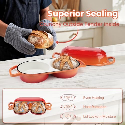 YONILL Mini Double Dutch Oven with Lid for Sourdough Bread Baking (Orange)