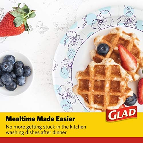 Glad Round Paper Plates, Blue Flower Design, 10 Inch, 50 Count