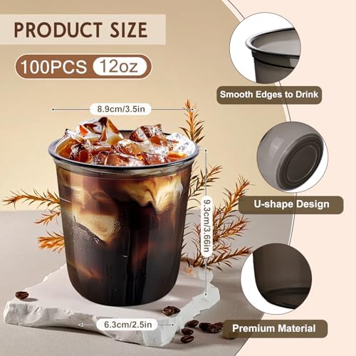 KesaPlan 100 Pcs 12oz Plastic Black Cups, Disposable Wine Cocktail Glasses