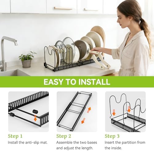 Fyvva Pots and Pans Organizer under Cabinet Expandable 14 Dividers Black