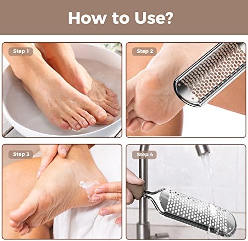 Foot File Foot Scrubber Pedicure - Callus Remover for Feet Easkep Professional Grater Rasp Foot Scraper Corns Callous Removers Cracked Dead Skin Remover for Dry and Wet Feet (Silver)