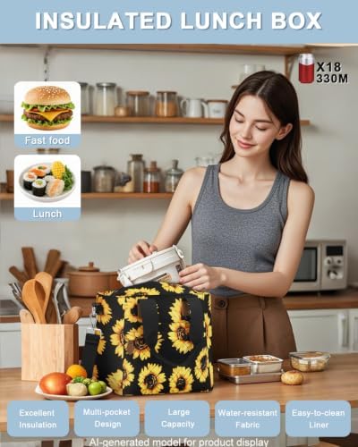Capolo Lunch Bag for Women,Small Insulated Lunchbox Tote Reusable,M-Flower