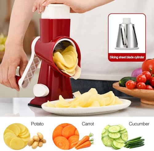 Rotary Cheese Grater Manual Hand Crank 3-in-1 Vegetable Shredder