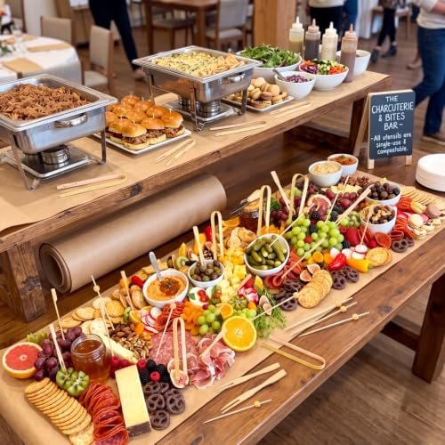 431 Pcs Charcuterie Accessories Set Grazing Table Supplies Including 19 Inch x 98 ft Butcher Paper Roll 4 Style Cocktail Picks Bamboo Tongs Charcuterie Board Buffet for Wedding BBQ Party