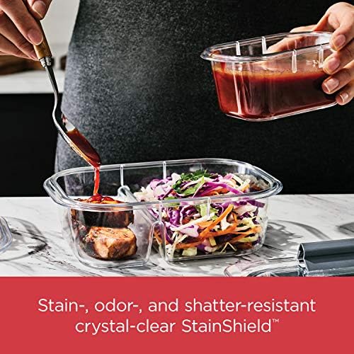 Rubbermaid Brilliance Meal Prep Containers, 2-Compartment Food Storage Containers, 2.85 Cup, 5-Pack, BPA-Free, Clear/Grey