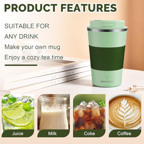 MOMSIV 12oz Travel Coffee Mug, Insulated Coffee Cup with Leakproof Lid