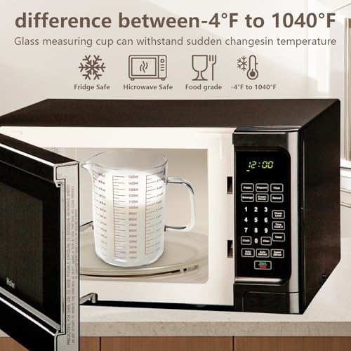 WhiteRhino Glass Measuring Cup,6Cup/1500ml/50oz Liquid Measuring Cups, Measuring Cup With Handle and V-Shaped Spout, Glass Beaker with Three Scales (OZ, Cup, ML), Dishwasher/Freezer/Microwave Safe