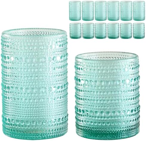 ZMOWIPDL Drinking Glasses Set of 12,Light Blue 12oz & 15oz Glass Cups