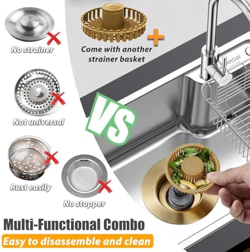 Anlige Kitchen Sink Drain Strainer, 3 in 1 Pop Up Kitchen Sink Stopper