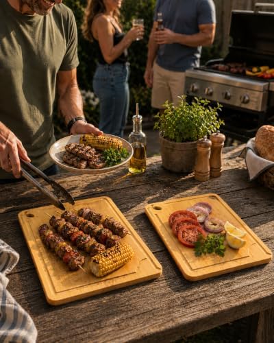 Extra Large and Large Cutting Board Set of 2, Bamboo Cutting Board Set with Deep Juice Groove Side Handles,Butcher Block Style for Kitchen,Charcuterie, Meat, Vegetables and Fruit