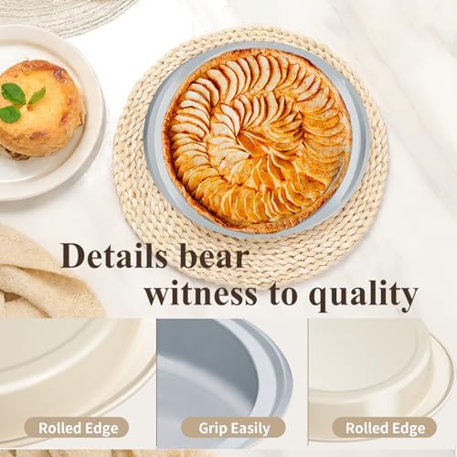 9 Inch Nonstick Round Cake Pan with Handle, Ceramic Coating PFOA PFAS PTFE Free, Aluminized Steel, Oven Safe 550°F, Dishwasher Safe, For Layer Cakes Cheesecakes and Brownies (Cream)