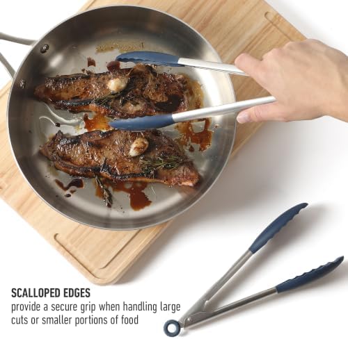 Calphalon Edge Tongs Set, 2-Piece Stainless Steel Kitchen Tongs Set with Silicone Heads, Includes 9-Inch & 12-Inch Heat-Resistant Locking Tongs for Cooking, Grilling & Serving